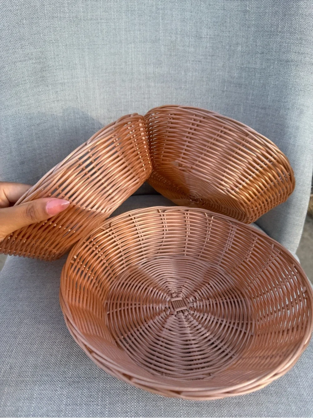 Woven Natural Brown Rattan Serving Baskets bundle 3